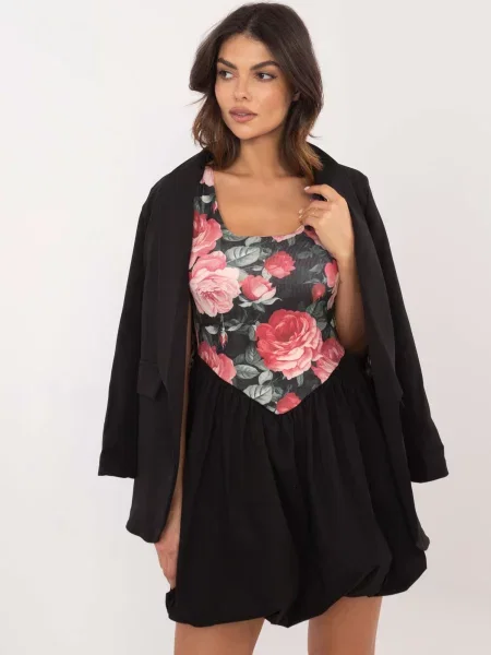 Kvetinové oblekové mini šaty Fashionhunters s potlačou čierna