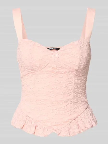 Top Gina Tricot koronkowy różowy