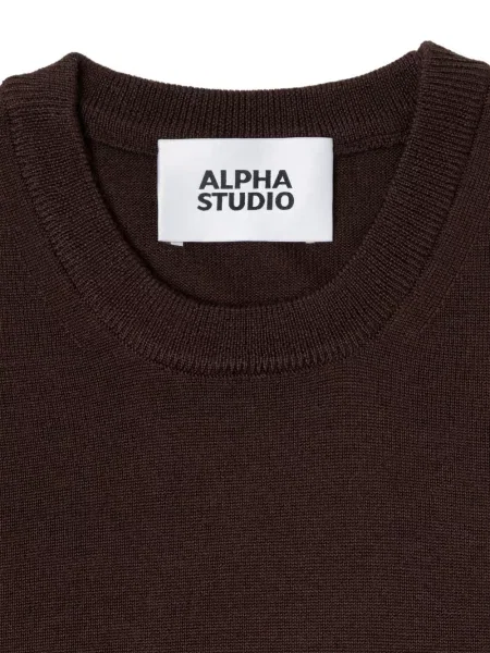 Pulover Alpha Studio de lână cu decolteu rotund maro