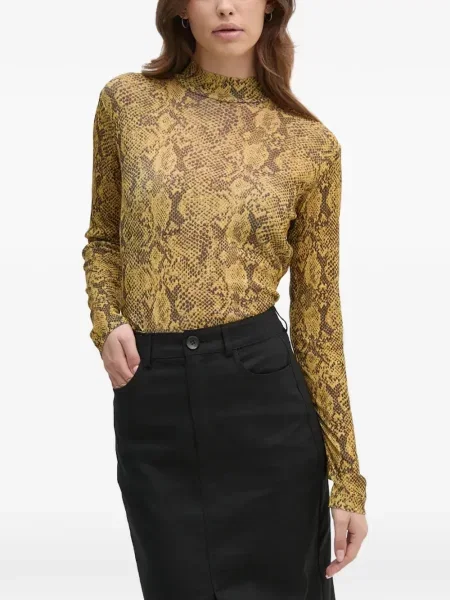 Top Sisley cu imagine cu model piele de șarpe galben