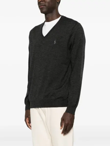 Πουλόβερ Polo Ralph Lauren με κέντημα με λαιμόκοψη v γκρι