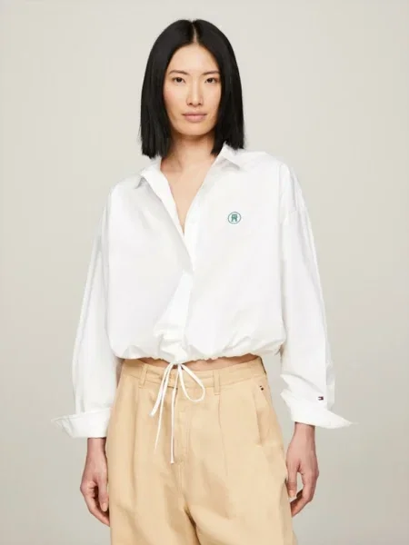 Tommy Hilfiger Cămașă SMD BLOUSON DRAWSTRING | Cropped Fit alb
