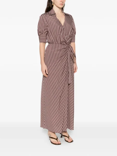 Rochie tip cămașă Pinko cu dungi de costum maro