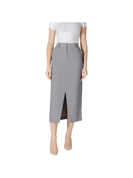 Fustă midi Ichi până la genunchi alb