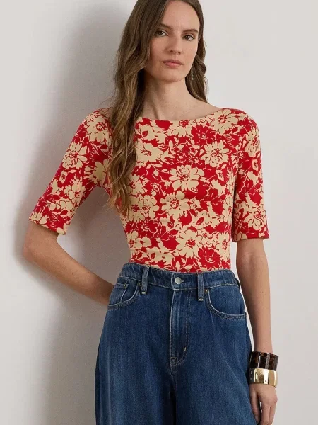 Lauren Ralph Lauren Majica kremna / ognjeno rdeča