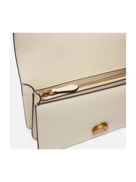 Kožená crossbody kabelka Pinko béžová