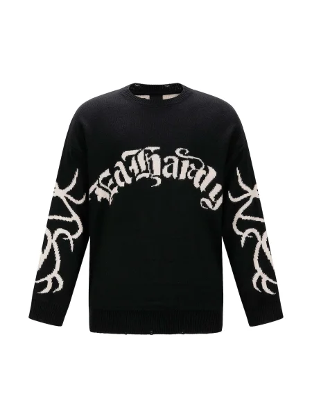 Ed Hardy Pulover Intarsien Tattoo Drache negru / lână alb