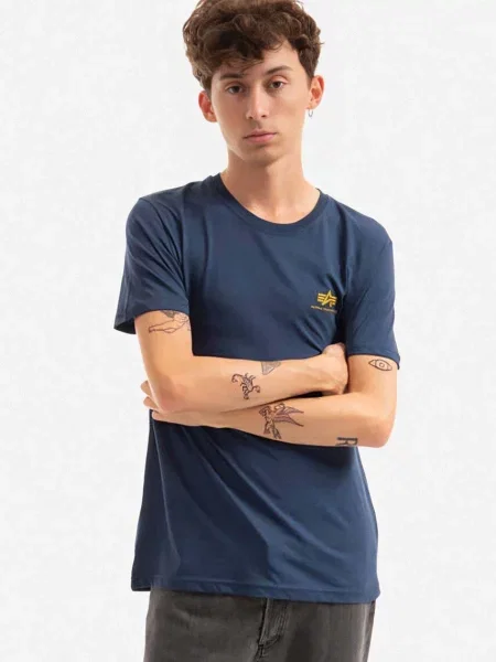 Alpha Industries tricou din Basic T Small Logo bărbați albastru marin cu imprimeu albastru închis