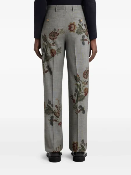 Pantaloni Etro cu model floral plisate gri
