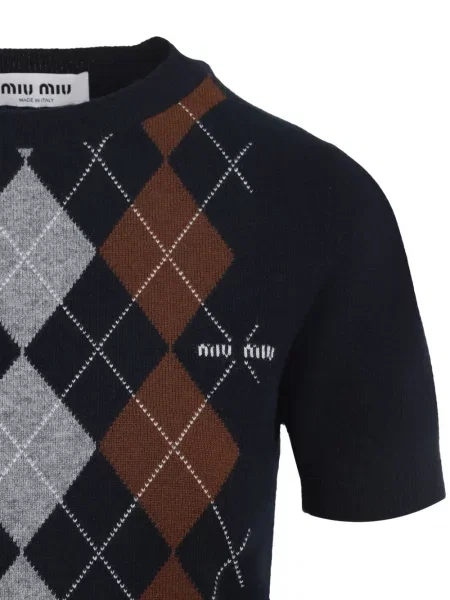 Top Miu Miu cu model argyle scurt albastru