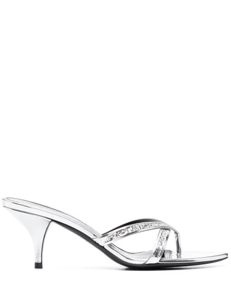 Papuci tip mules Tom Ford din piele argintiu