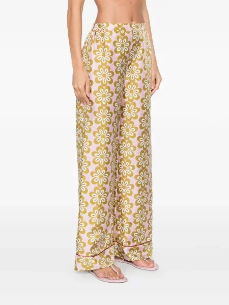 Pantaloni La Doublej de mătase cu model floral cu imagine roz