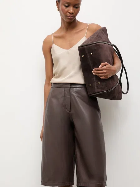 Answear.LAB pantaloni pentru femei din piele MADDIE Unscripted Collection maro