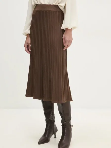 Answear Lab spódnica z kaszmirem midi prosta brązowy