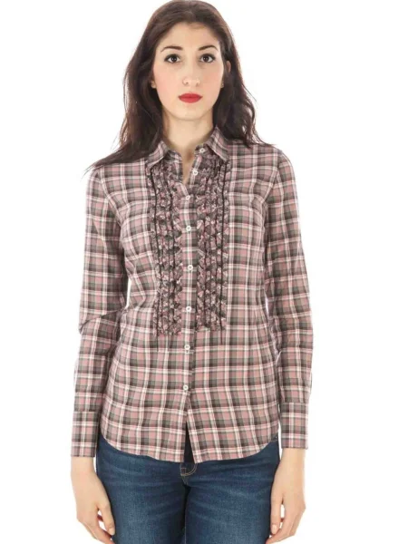 Długa wielobarwność koszula Fred Perry z długim rękawem szara