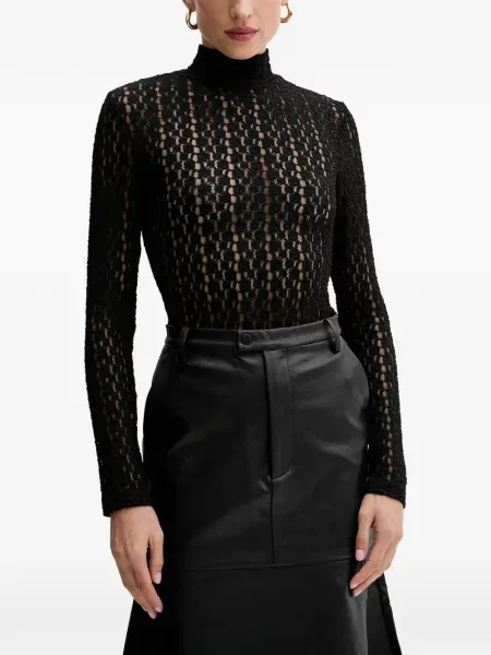 Body Bardot din dantelă negru