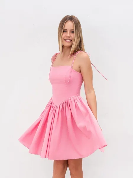 Сукня міні Romashka Біссен льон/поліестер рожевий