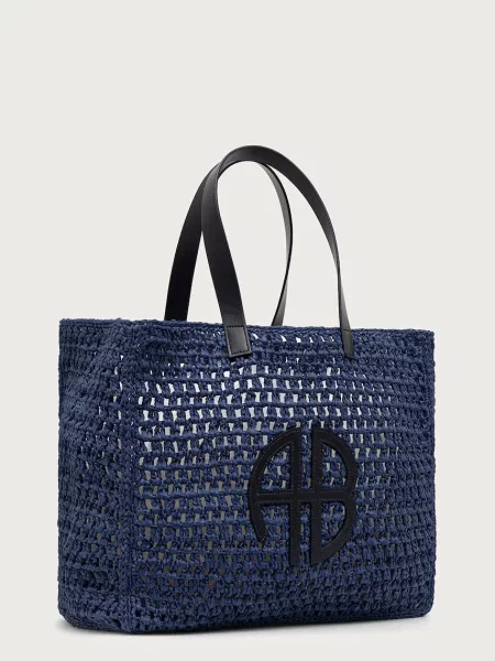 Τσάντα shopper Anine Bing με γούνα μπλε