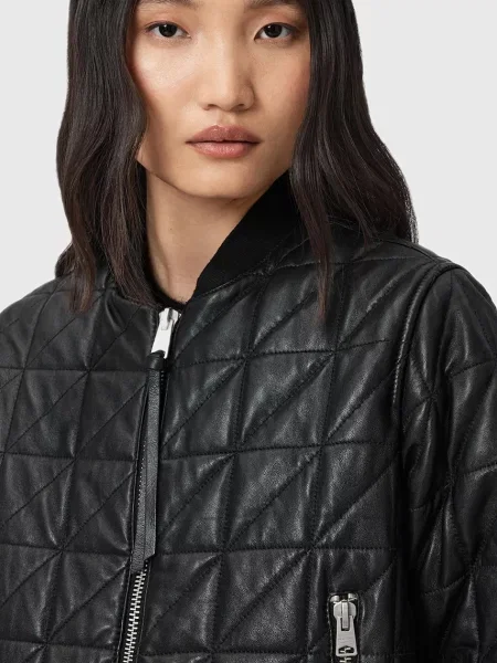 Kožená bunda bomber AllSaints CARLY čierna