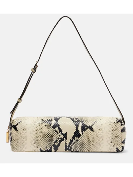 Usnjena usnjena torbica Khaite s kačjim vzorcem bela