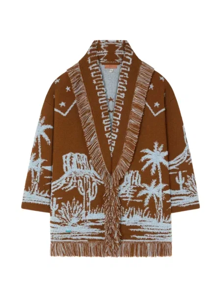 Cardigan Alanui cu franjuri din jacard maro