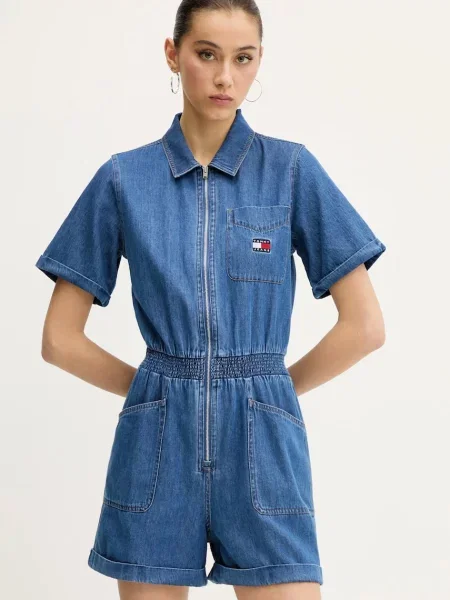 Tommy Jeans salopetă jeans cu guler albastru