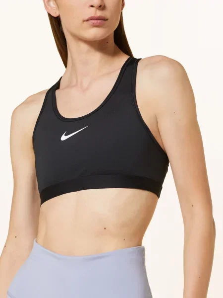 Nike Sportovní Podprsenka Swoosh S Síťovinou black/iron grey/white bílá