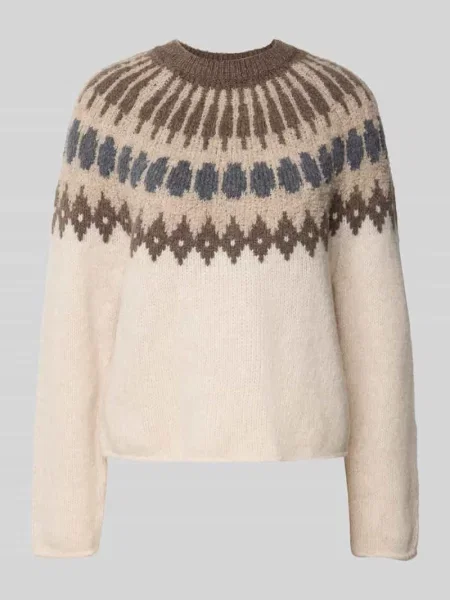 Marc O'Polo sweter wełniany z zawartością alpaki Kobiety biały|brązowy|niebieski wzorzysty L biały