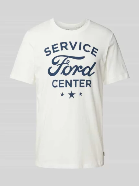 T-shirt o kroju regular fit z czystej bawełny z nadrukiem Ford® S.oliver Red Label biała