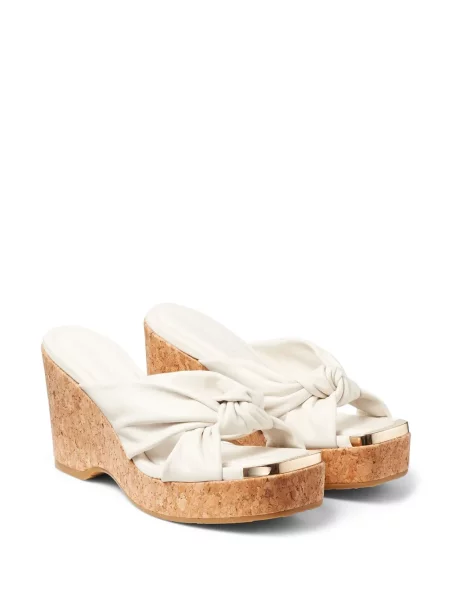Sandały Jimmy Choo skórzane na koturnie białe
