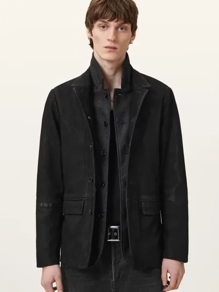 Шкіряний піджак Allsaints чорний