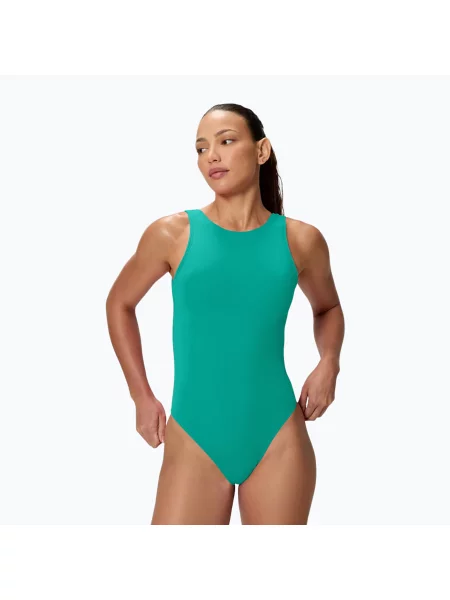 Дамски цял бански костюм Speedo Solid high neck peacock teal зелено