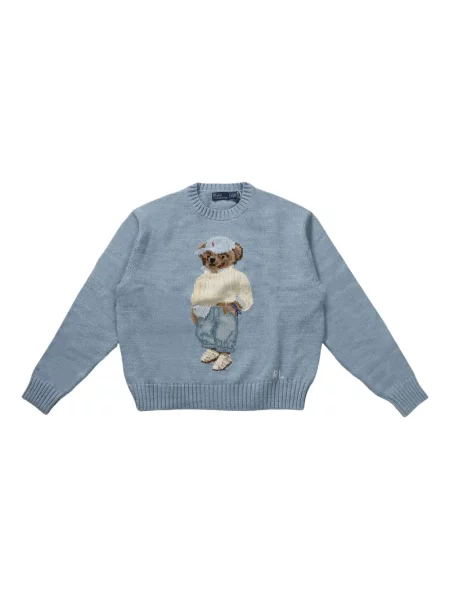 Dzianinowe haftowane krótki polo Polo Ralph Lauren niebieskie