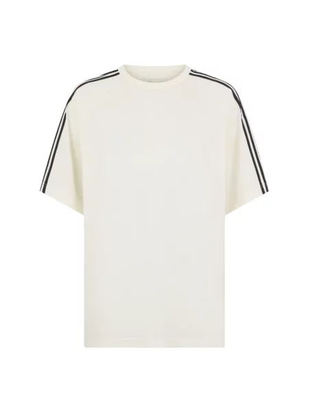 T-shirt z wełną Wire beżowy z aplikacją biała
