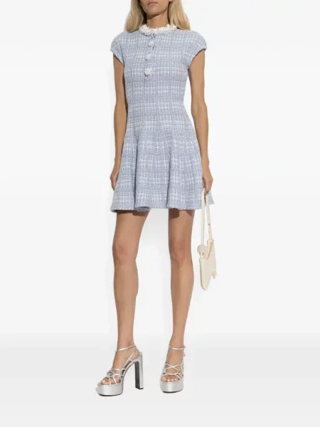 Rochie mini Self-portrait tricotate cu aplicații albastru