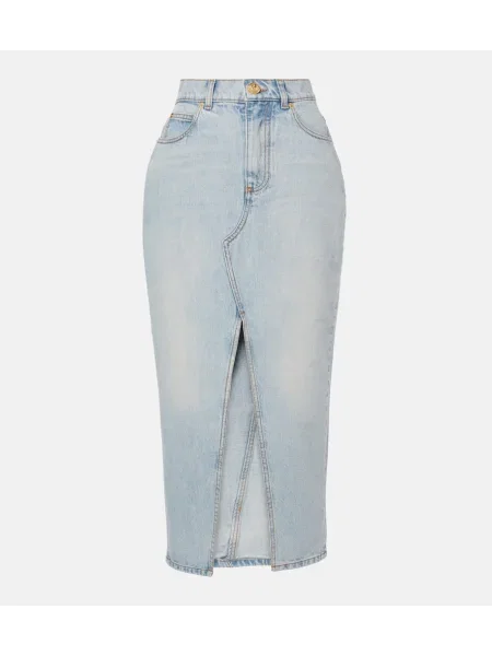Fustă din denim Balmain până la genunchi albastru