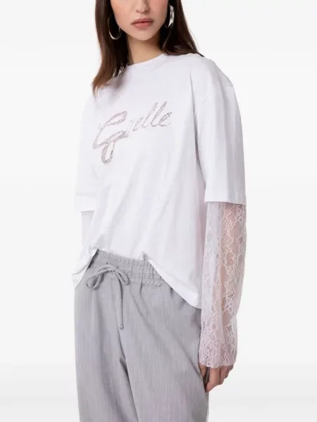 Tricou Gaëlle Paris cu broderie din dantelă alb