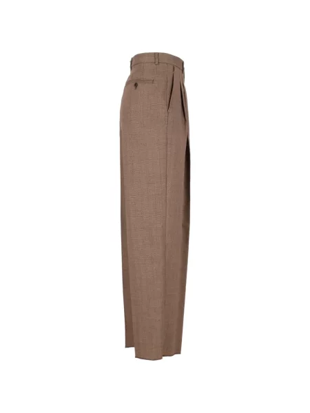 Pantaloni Emporio Armani de lână cu model herringbone maro