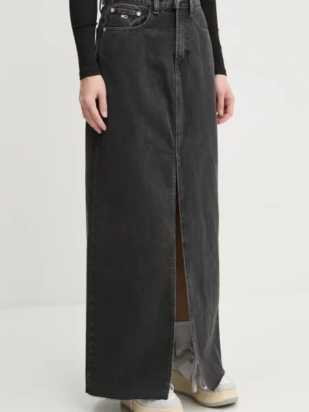 Tommy Jeans fustă din denim midi drept negru