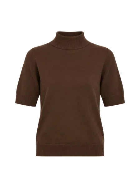 Sweter z golfem Akep wełniany z krótkim rękawem brązowy