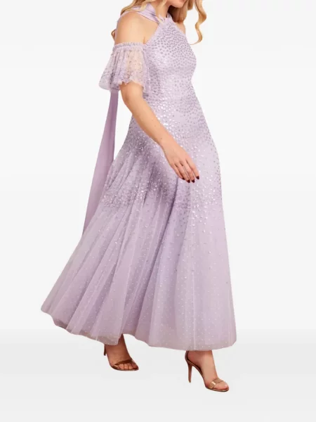 Oblekové maxi maxi šaty Needle & Thread s výstřihem halter fialové