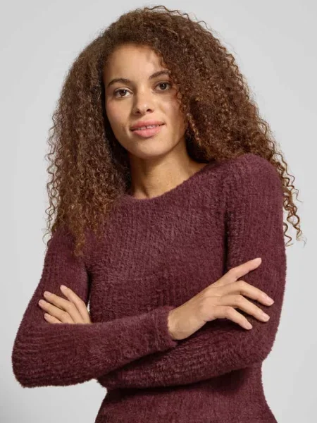 Sweter z dzianiny o kroju slim fit model ‘VIOLA’ Only bordowy