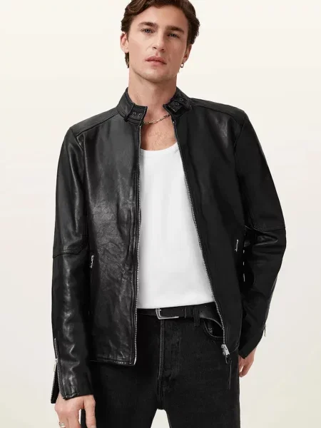 Кожено яке AllSaints CORA преходен модел черно
