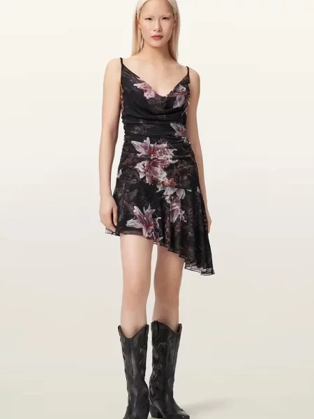 AllSaints ασύμμετρο φόρεμα BEA μαύρο