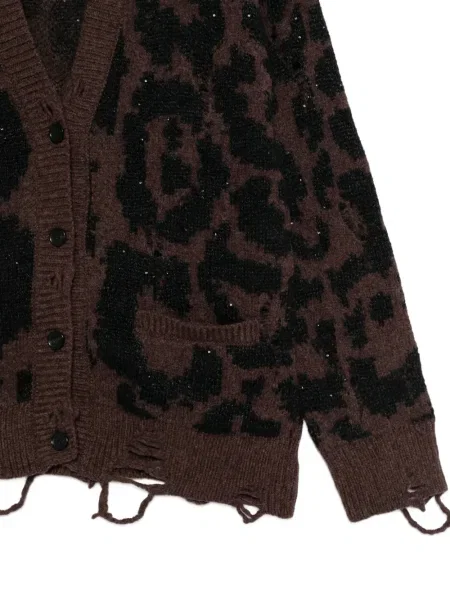 Cardigan Laneus zdrențuiți cu model leopard maro