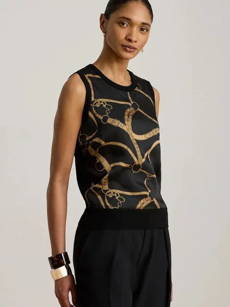 Lauren Ralph Lauren pulover cu mânecă scurtă pentru femei negru