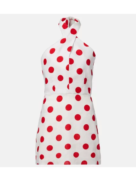 Rochie Cala De La Cruz de in cu buline cu gât halter alb
