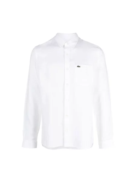 Lniana koszula Lacoste casual z długim rękawem biała