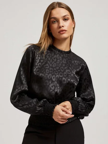 Koszula Marisse z nadrukiem z nadrukiem zwierzęcym z rękawami balonowymi czarna