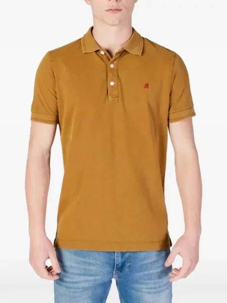 Tricou polo Replay cu autograf maro